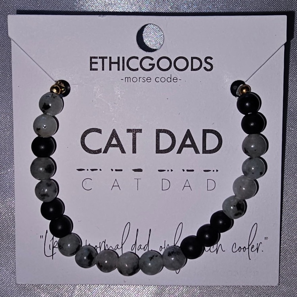 EthicGoods "Cat Dad"  Morse Code Beaded Bracelet - Jasper Stone